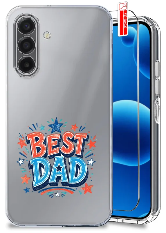 Przezroczyste etui dla Taty do Samsung Galaxy A17 5G z kolorowym nadrukiem BEST DAD oraz szkło hartowane w zestawie