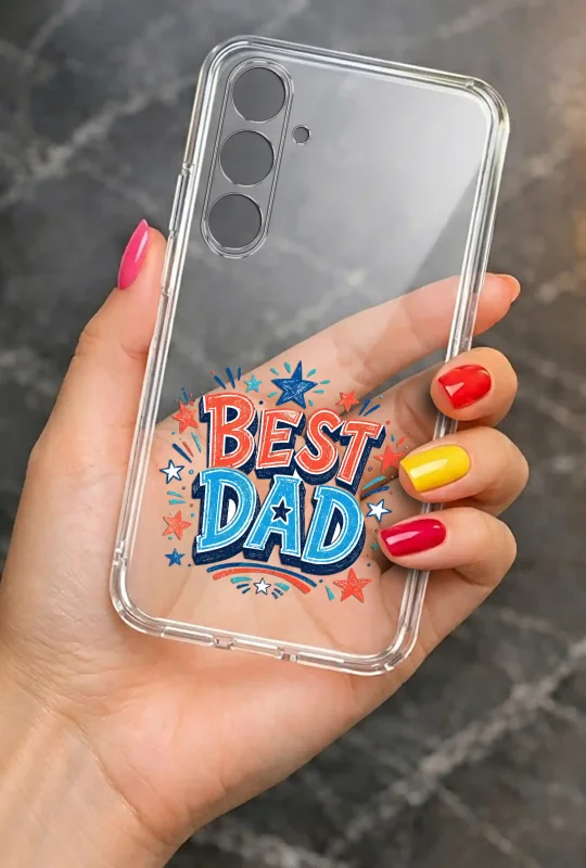 Transparentne etui 2 mm do Samsung Galaxy A17 5G dla Taty z kolorowym wzorem BEST DAD: elegancki wygląd smartfona w dłoni