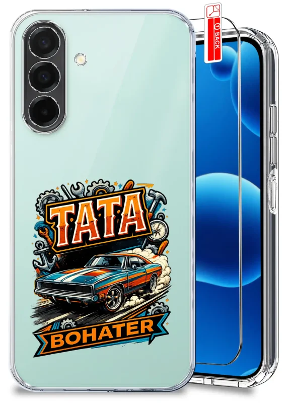 Przezroczyste etui dla Taty do Samsung Galaxy A26 5G z kolorowym nadrukiem Tata Bohater oraz szkło hartowane w zestawie