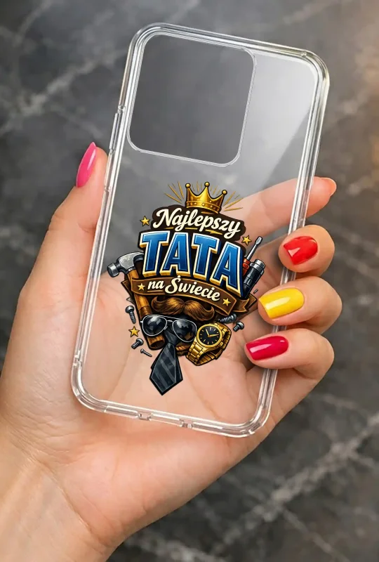 Transparentne etui 2 mm do Motorola Edge 60 Pro 5G dla Taty z wzorem Najlepszy Tata Na Świecie: elegancki wygląd smartfona w dłoni