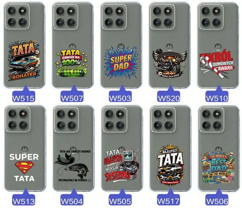 Kolekcja wzorów dla Taty i na Dzień Ojca do Motorola Edge 60 Pro 5G:  kolorowe grafiki i napisy Super Tata, Super Dad, Najlepszy Tata Na Świecie i inne