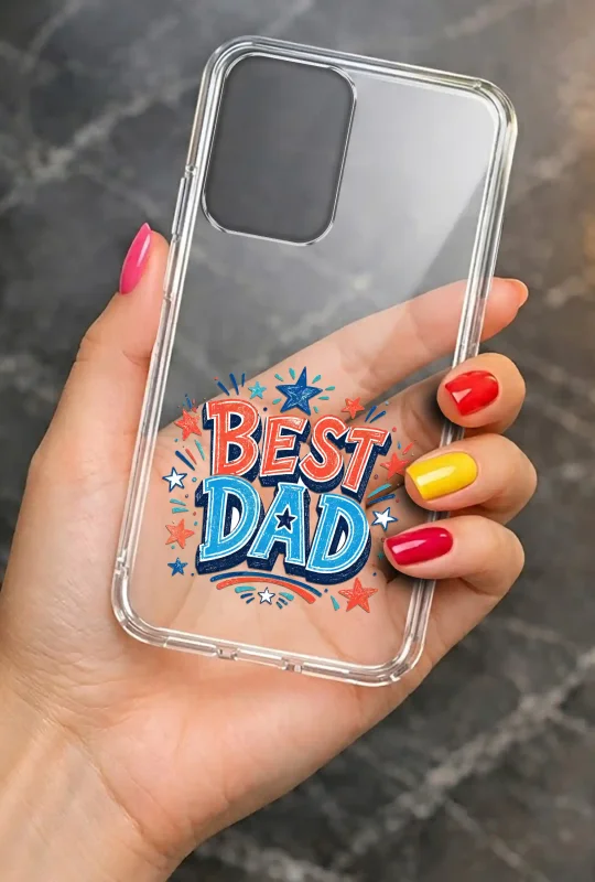 Transparentne etui 2 mm do Motorola Moto G35 5G dla Taty z kolorowym wzorem BEST DAD: elegancki wygląd smartfona w dłoni