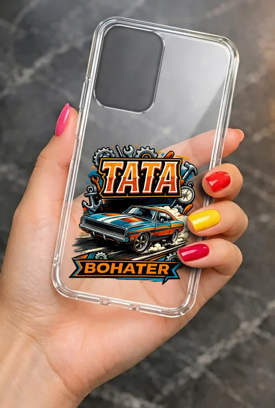 Transparentne etui 2 mm do Motorola Moto G55 5G dla Taty z kolorowym wzorem Tata Bohater: elegancki wygląd smartfona w dłoni