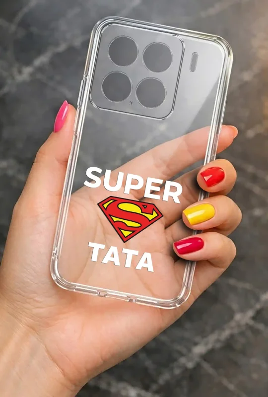 Transparentne etui 2 mm do Xiaomi 15 z wzorem dla Taty z napisem SUPER TATA: elegancki wygląd smartfona w dłoni