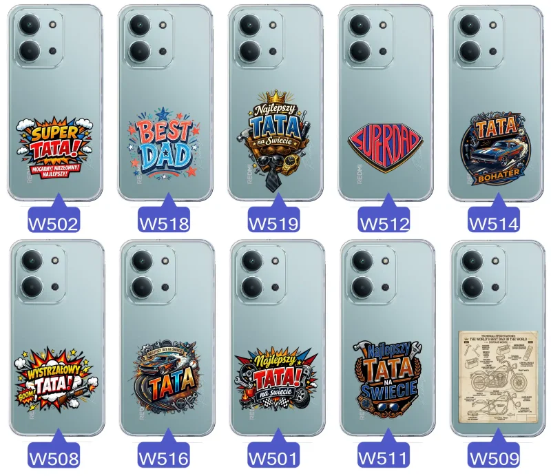 Różne wzory przezroczystych etui dla Taty do Xiaomi Redmi 15C z kolorowymi nadrukami i motywami na Dzień Ojca i nie tylko