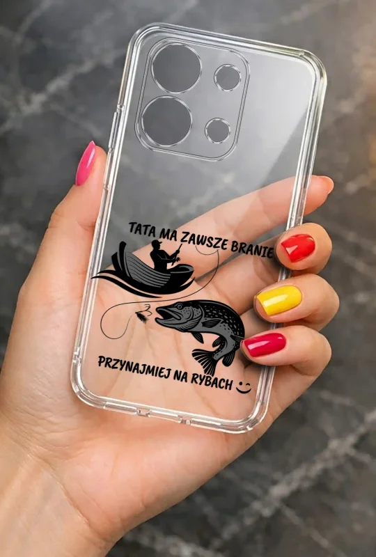 Transparentne etui 2 mm do Xiaomi Redmi Note 13 4G z motywem wędkarskim dla Taty: elegancki wygląd smartfona w dłoni
