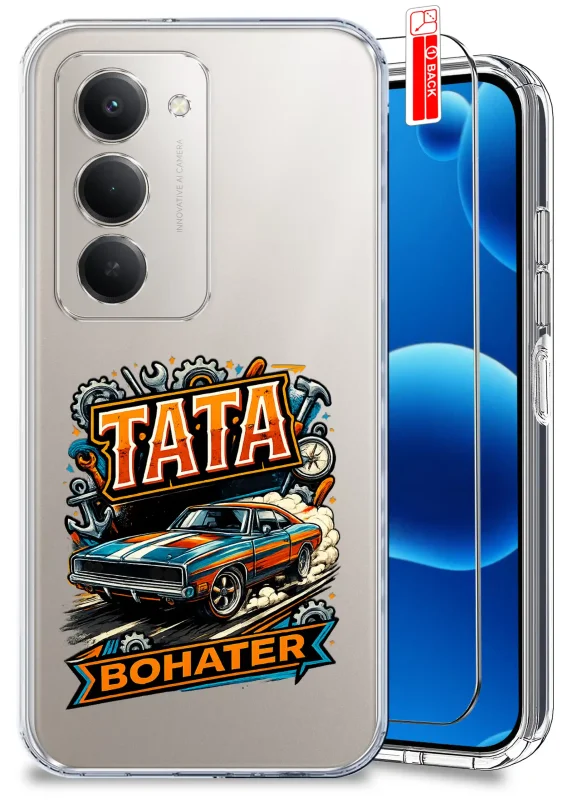 Przezroczyste etui dla Taty do Xiaomi Redmi 15 4G / 5G z kolorowym nadrukiem Tata Bohater oraz szkło hartowane w zestawie