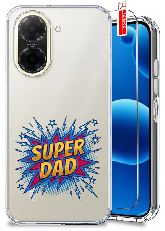 Przezroczyste etui dla Taty do Xiaomi Redmi A5 z kolorowym nadrukiem SUPER DAD oraz szkło hartowane w zestawie