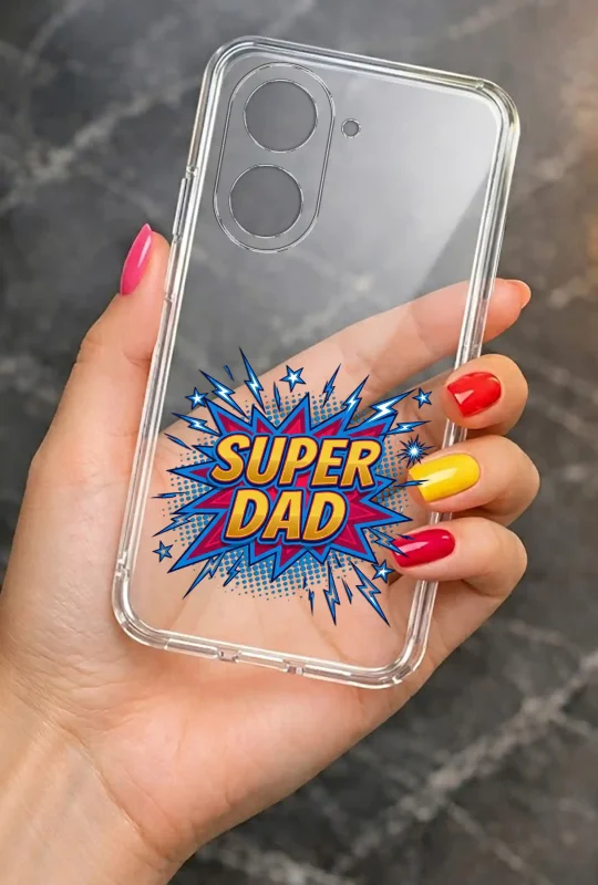 Przezroczyste silikonowe etui 2 mm do Xiaomi Redmi A5 z wzorem dla Taty i napisem SUPER DAD: elegancki wygląd smartfona w dłoni