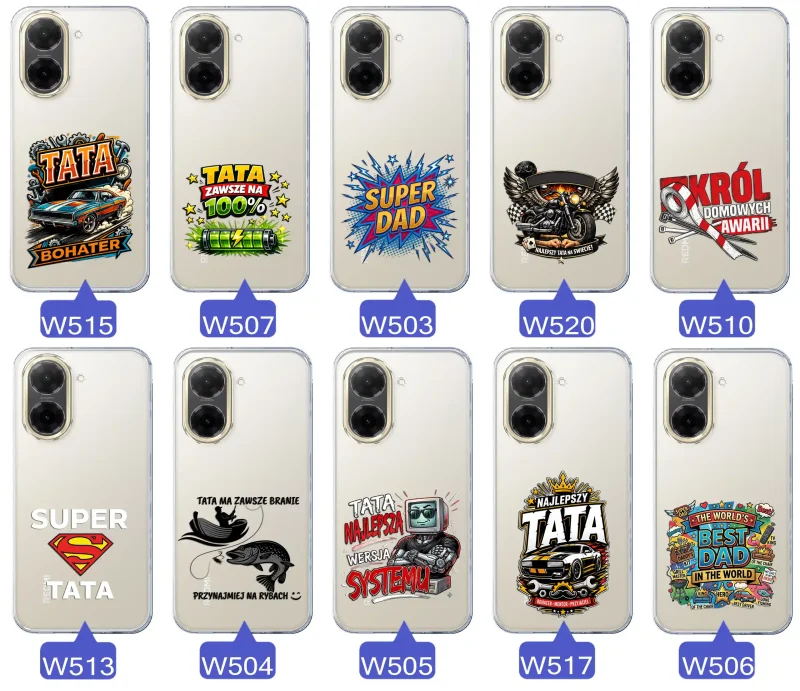 Kolekcja wzorów dla Taty i na Dzień Ojca do Xiaomi Redmi A5:  kolorowe grafiki i napisy Super Tata, Super Dad, Najlepszy Tata Na Świecie i inne