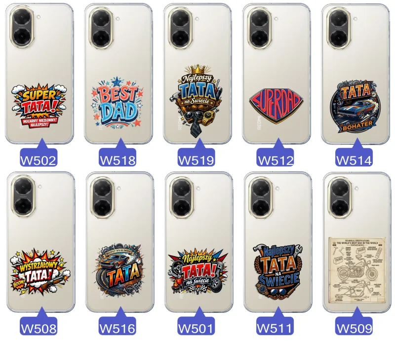 Różne wzory przezroczystych etui dla Taty do Xiaomi Redmi A5 z kolorowymi nadrukami i motywami na Dzień Ojca i nie tylko