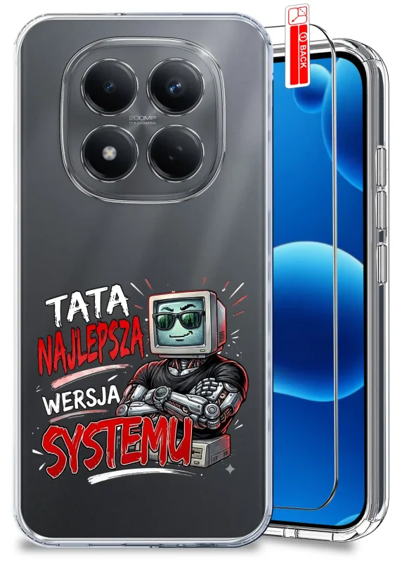 Przezroczyste etui dla Taty do Xiaomi Redmi Note 15 Pro 5G z nadrukiem „Tata najlepsza wersja systemu” oraz szkło hartowane w zestawie