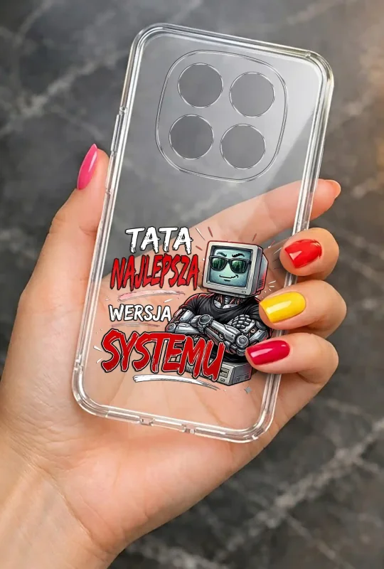 Transparentne etui 2 mm do Xiaomi Redmi Note 15 Pro 5G dla Taty z kolorowym nadrukiem „Tata najlepsza wersja systemu”: elegancki wygląd smartfona w dłoni