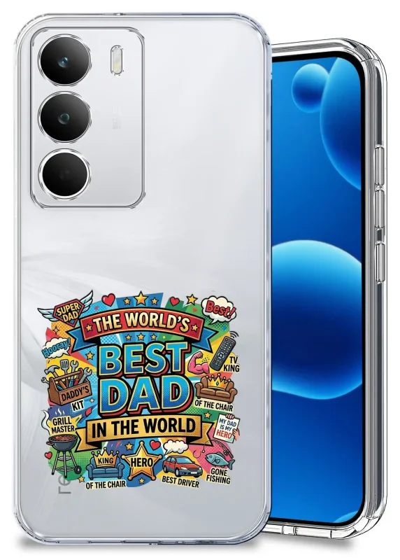 Przezroczyste etui dla Taty do Realme C71 z kolorowym nadrukiem „The Worlds Best Dad in the World” oraz szkło hartowane w zestawie