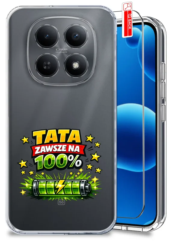 Przezroczyste etui dla Taty do Xiaomi Redmi Note 15 5G z kolorowym nadrukiem „Tata zawsze na 100%”