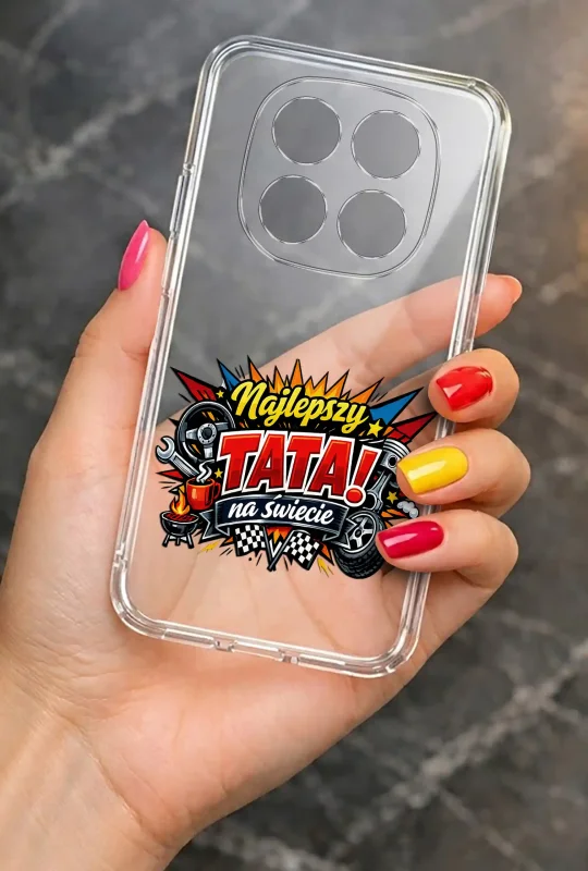 Transparentne etui 2 mm do Xiaomi Redmi Note 15 Pro+ Plus 5G dla Taty z wzorem Najlepszy Tata na świecie: elegancki wygląd smartfona w dłoni