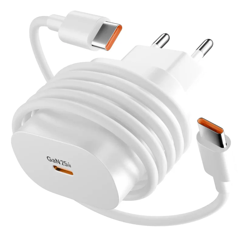 Ładowarka sieciowa USB-C 25W z kablem USB-C 1 m w kolorze białym: zestaw do szybkiego ładowania telefonów i urządzeń mobilnych