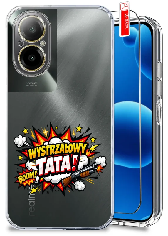 Przezroczyste etui dla Taty do Realme C67 4G z kolorowym nadrukiem Wystrzałowy Tata oraz szkło hartowane w zestawie