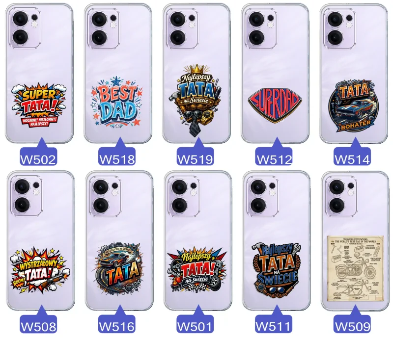 Różne wzory przezroczystych etui dla Taty do Oppo Reno 13 FS 5G / 13 F 5G z kolorowymi nadrukami i motywami na Dzień Ojca i nie tylko