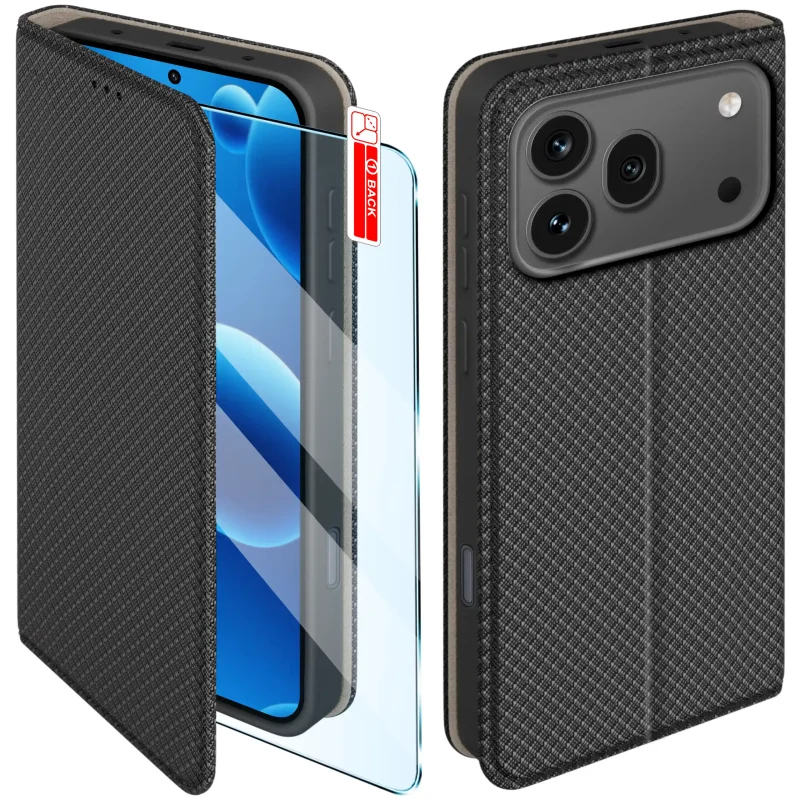 Etui z klapką do Honor 600 / 600 Pro w czarnym kolorze z magnetycznym zamknięciem, antypoślizgową fakturą i elastycznym TPU chroniącym telefon