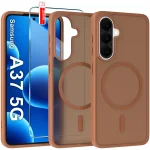 Etui do Samsung Galaxy A37 5G Magsafe matowe brązowe ze szkłem