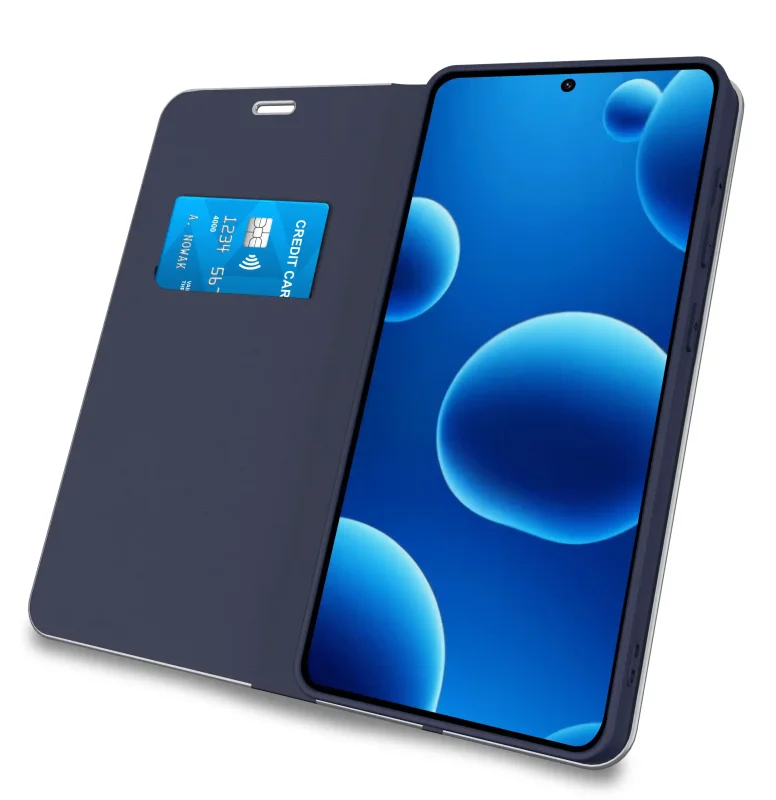 Granatowe etui z klapką do Samsung Galaxy A37 5G z kieszonką na kartę płatniczą