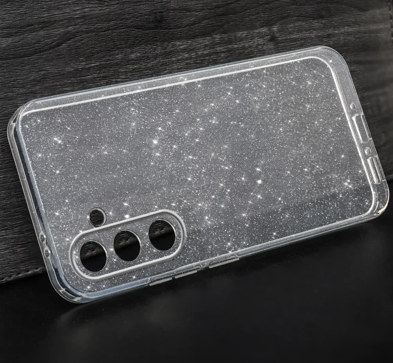 Transparentne etui brokatowe Samsung Galaxy A37 5G z wycięciami na aparat, przyciski i port ładowania
