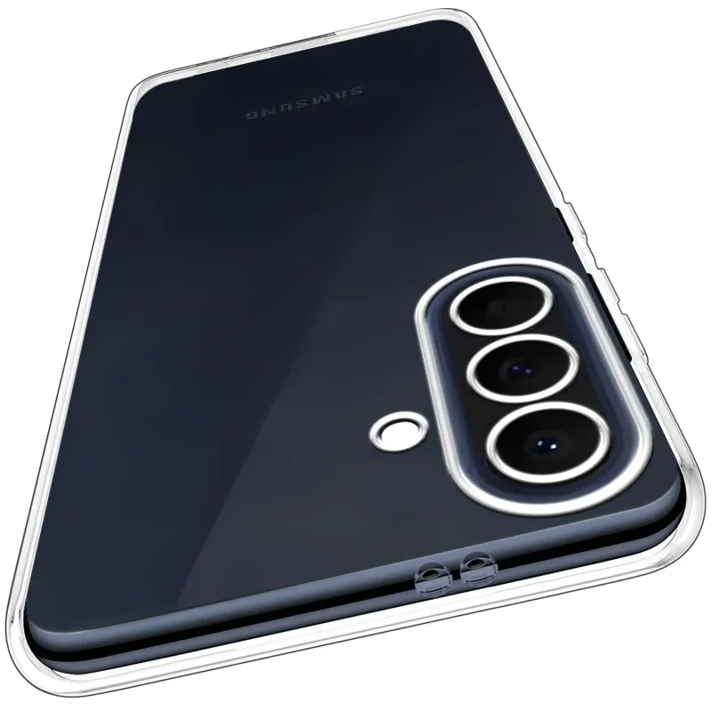 Transparentne etui Samsung Galaxy A37 5G prezentujące ochronę wyspy aparatów i smukłą konstrukcję