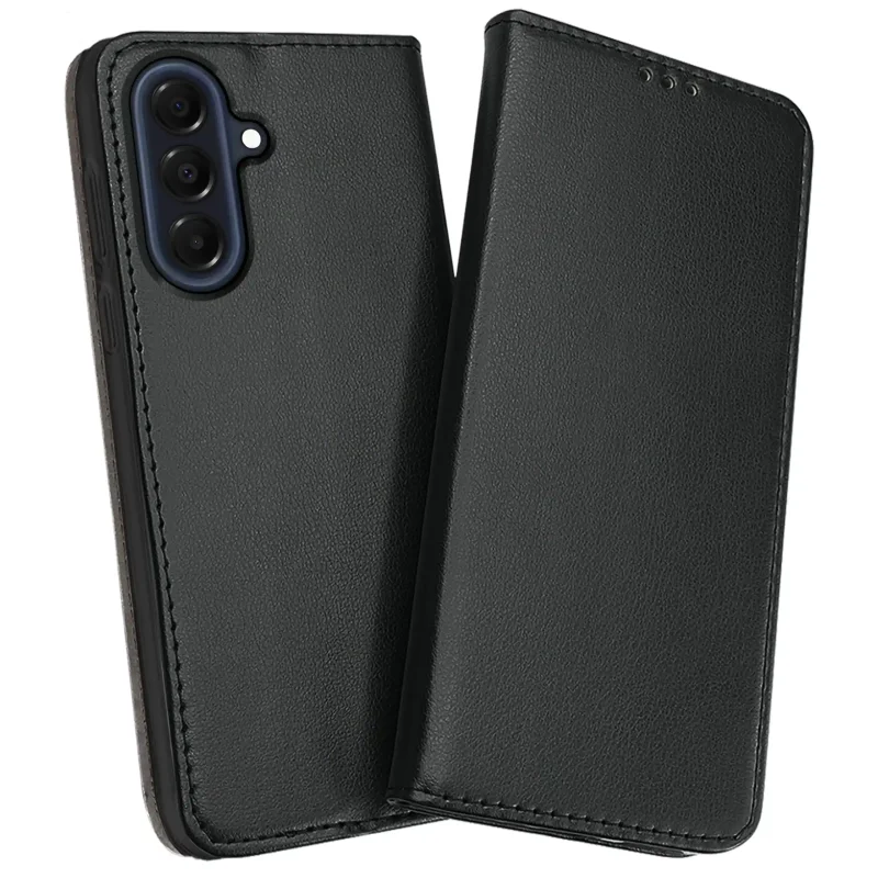 Skórzane etui z klapką do Samsung Galaxy A37 5G w kolorze czarnym z ochroną wyspy aparatów, miękkim wnętrzem i magnetycznym zamknięciem