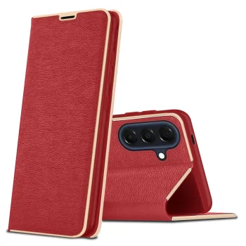 Etui do Samsung Galaxy A37 5G eleganckie zamykane czerwone ze szkłem