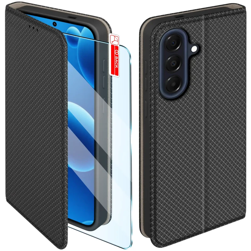 Etui z klapką do Samsung Galaxy A37 5G w czarnym kolorze z magnetycznym zamknięciem, antypoślizgową fakturą i elastycznym TPU chroniącym telefon