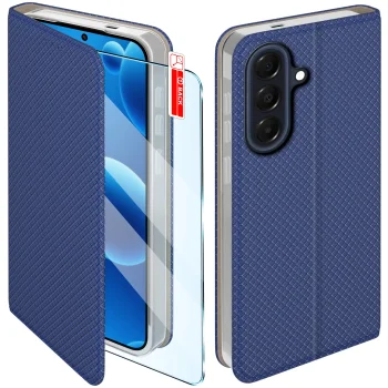 Etui do Samsung Galaxy A37 5G granatowe zamykane ze szkłem