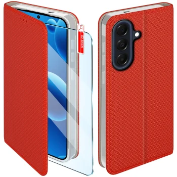 Etui do Samsung Galaxy A37 5G czerwone zamykane ze szkłem