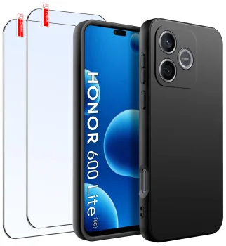 Etui do Honor 600 Lite czarne matowe z zestawem 2 szkieł