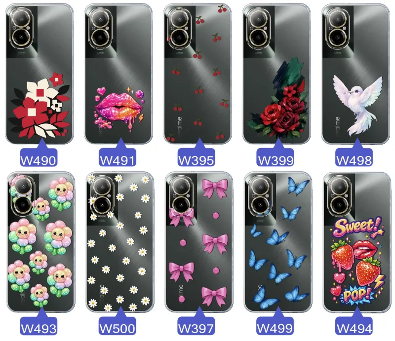 Kolekcja modnych etui z wzorami do Realme C67 4G – kolorowe modne wzory z kokardkami, różami, motylami, ustami, wisienkami