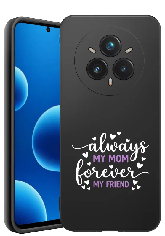 Etui dla Mamy do Realme 14 Pro 5G z napisem Always my mom, forever my friend: czarne matowe wykończenie