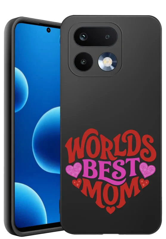 Etui dla Mamy do Realme 16 Pro+ Plus 5G z czerwono-różowym nadrukiem Worlds Best Mom: czarne matowe wykończenie