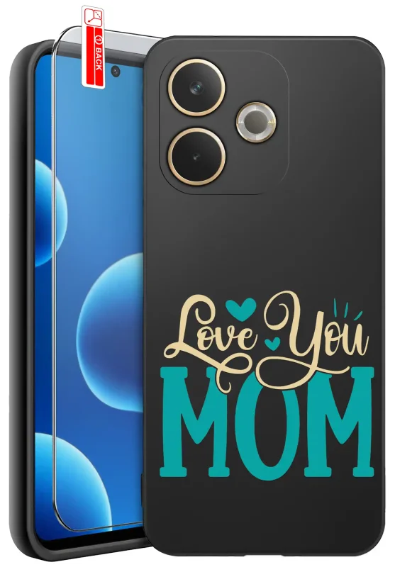 Etui dla Mamy do Oppo A5 Pro 5G z nadrukiem Love You Mom: czarne matowe wykończenie oraz szkło hartowane w zestawie