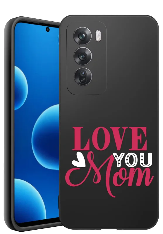 Etui dla Mamy do Oppo Reno 12 Pro 5G z napisem Love You Mom, czarne silikonowe etui z nadrukiem