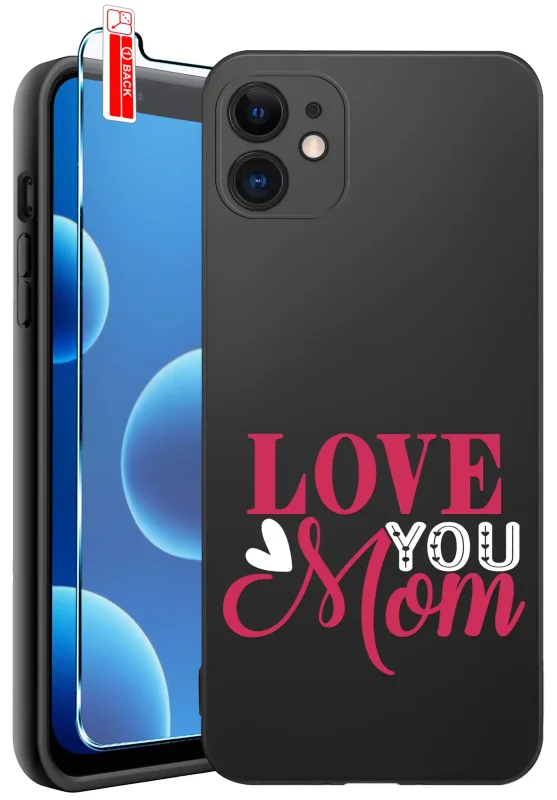 Etui dla Mamy do iPhone 11 z napisem Love You Mom, czarne silikonowe etui z nadrukiem
