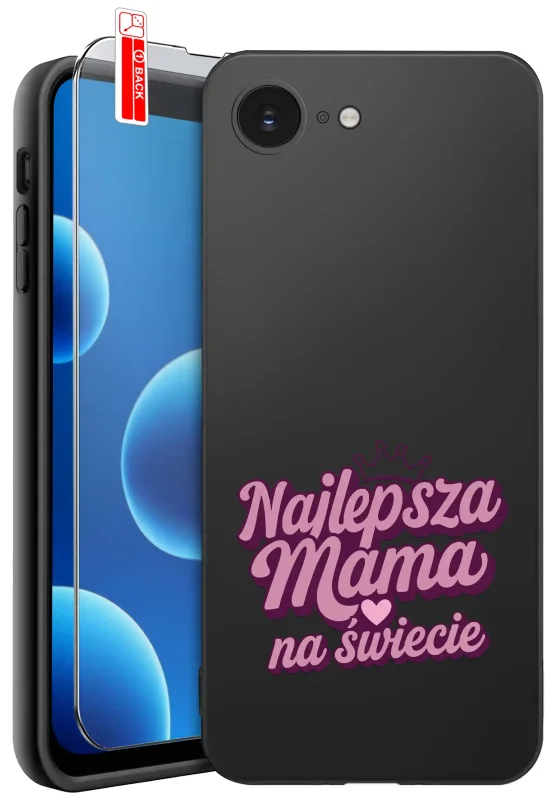 Etui dla Mamy do iPhone 16e / 17e z napisem Najlepsza Mama Na Świecie oraz szkło hartowane 9H w zestawie