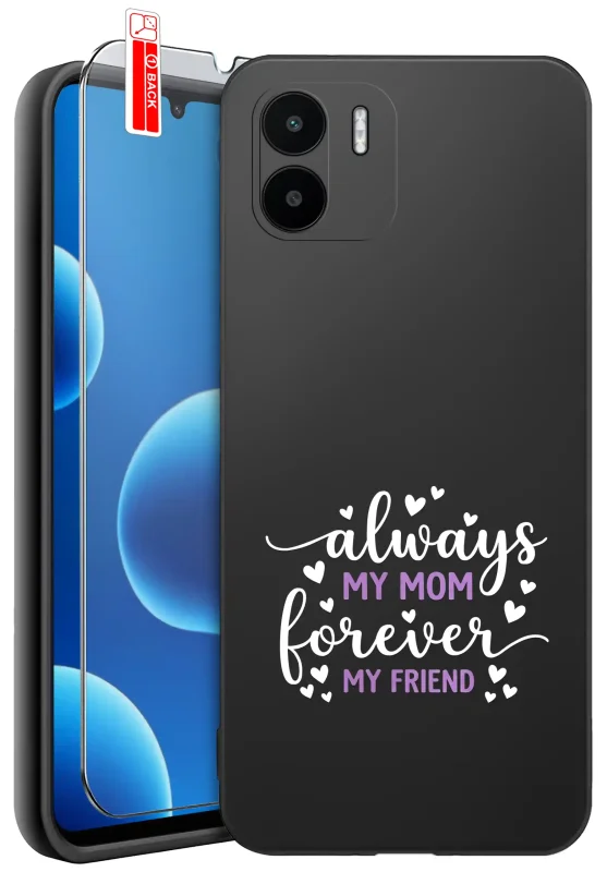 Etui dla Mamy do Xiaomi Redmi A1 / A2 z napisem Always my mom, forever my friend: czarne matowe wykończenie