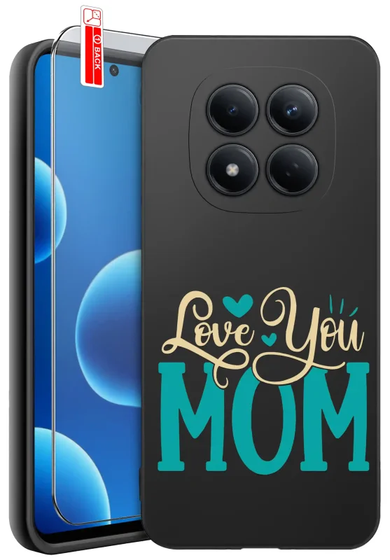 Etui dla Mamy do Xiaomi Redmi Note 15 Pro 4G z nadrukiem Love You Mom: czarne matowe wykończenie oraz szkło hartowane w zestawie