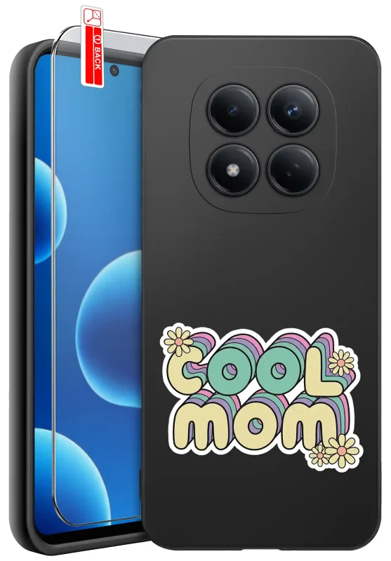 Etui dla Mamy do Xiaomi Redmi Note 15 Pro 5G z napisem Cool Mom: czarne matowe wykończenie oraz szkło hartowane 9H w zestawie