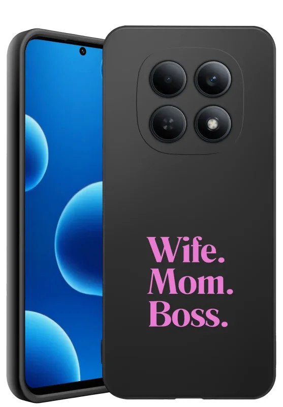 Etui dla Mamy do Xiaomi Redmi Note 15 4G z nadrukiem Wife. Mom. Boss.: czarne matowe wykończenie