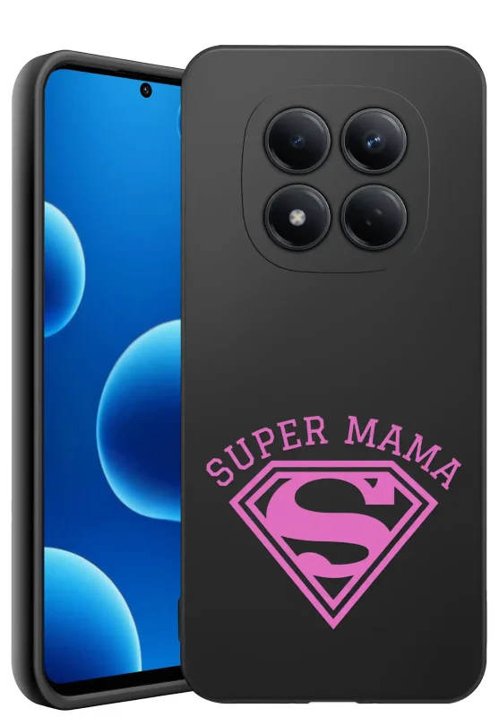Etui dla Mamy do Xiaomi Redmi Note 15 Pro+ Plus 5G z  różowym nadrukiem Super Mama: czarne matowe wykończenie