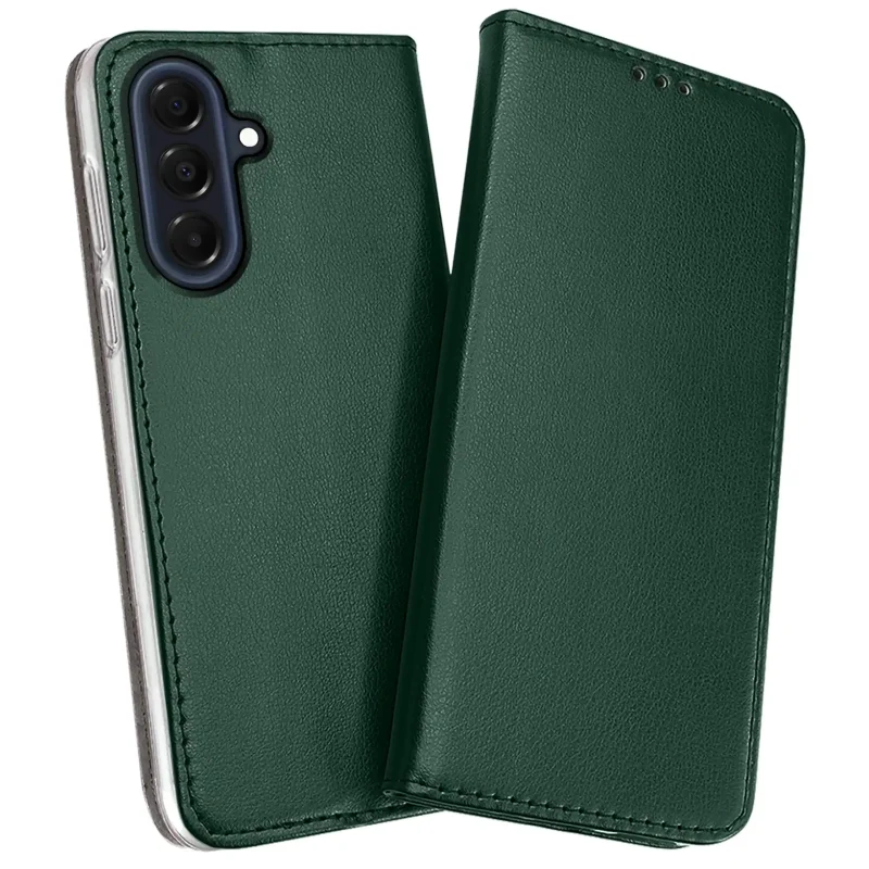 Skórzane etui z klapką do Samsung Galaxy A37 5G w kolorze zielonym z ochroną wyspy aparatów, miękkim wnętrzem i magnetycznym zamknięciem
