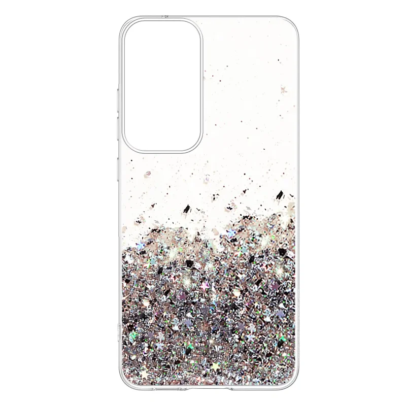 Przezroczyste etui brokatowe do Samsung Galaxy A37 5G z zatopionymi srebrnymi drobinkami brokatu