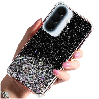 Etui do Samsung Galaxy A37 5G brokat czarne ze szkłem