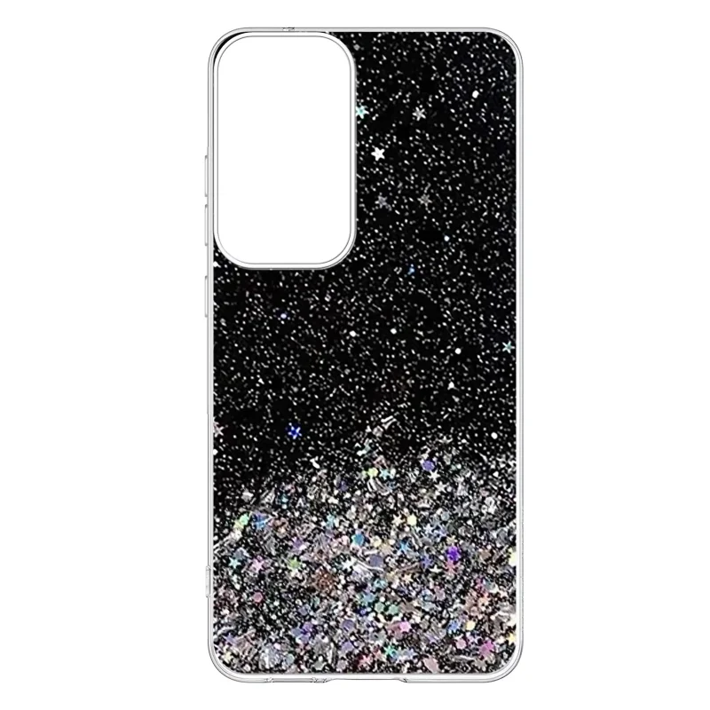 Czarne etui brokatowe do Samsung Galaxy A37 5G z zatopionymi srebrnymi drobinkami brokatu
